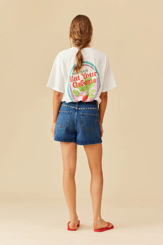 Ruby Clover Studded Denim Short - Indigo