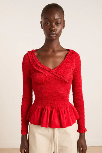 Damson Madder Suri Shirred Blouse - Red