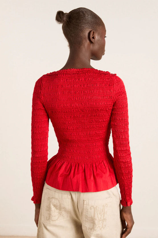 Damson Madder Suri Shirred Blouse - Red