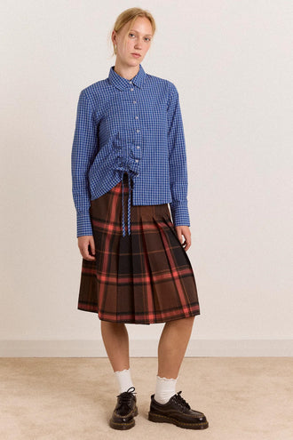 Damson Madder Talia Ruched Shirt - Blue Check