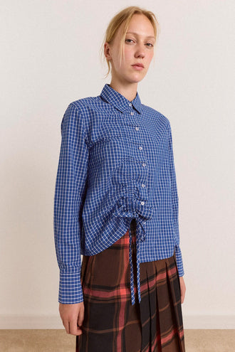 Damson Madder Talia Ruched Shirt - Blue Check
