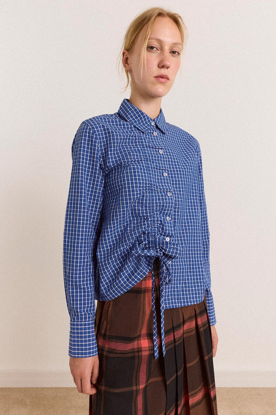 Damson Madder Talia Ruched Shirt - Blue Check