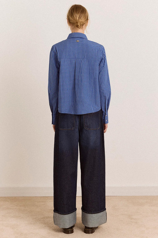 Damson Madder Talia Ruched Shirt - Blue Check