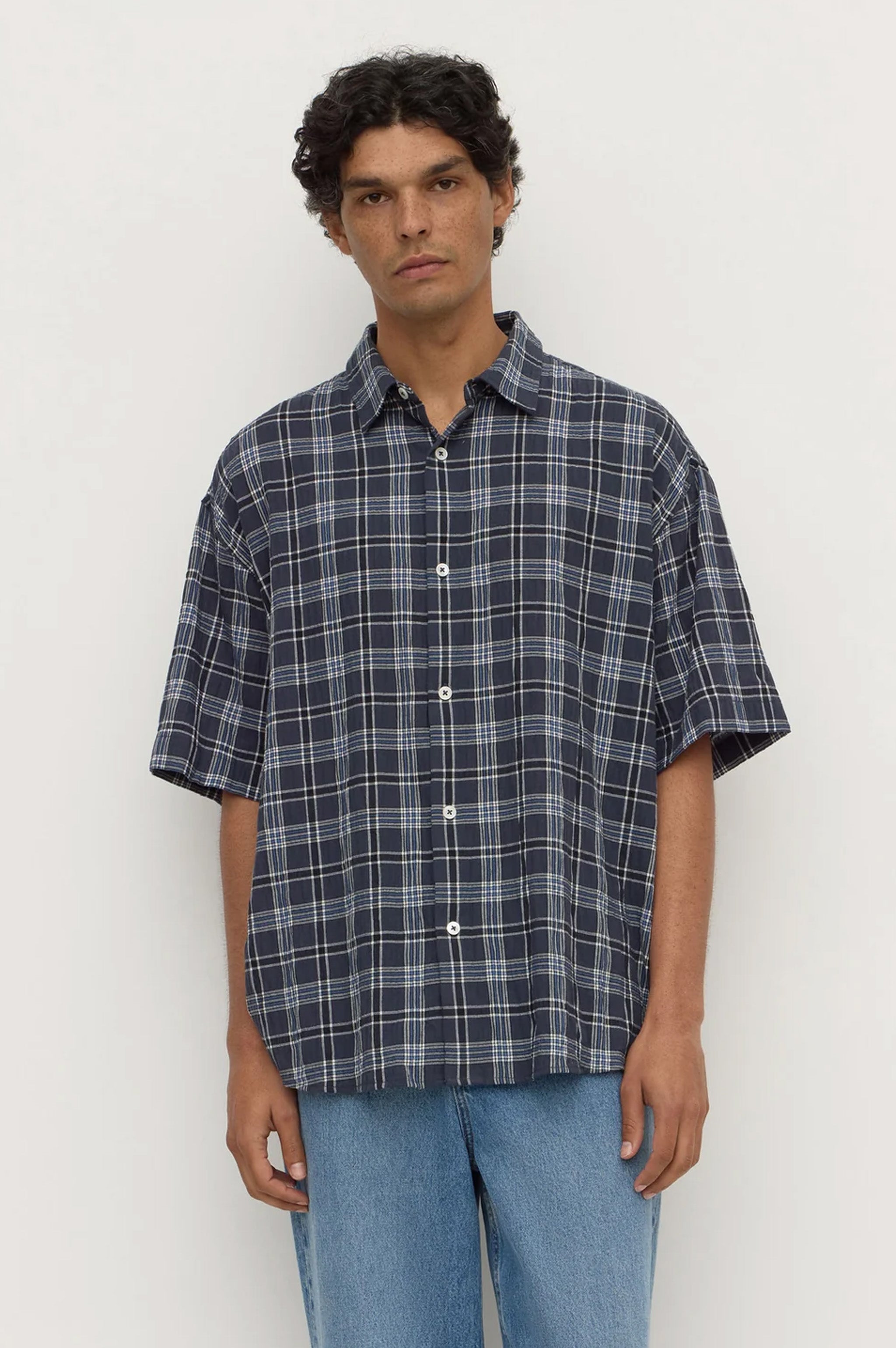 Assembly Tane Check SS Shirt - True Navy