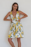 Caitlin Crisp Mini Tie Back Dress - Yellow Liberty Floral