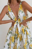 Caitlin Crisp Mini Tie Back Dress - Yellow Liberty Floral