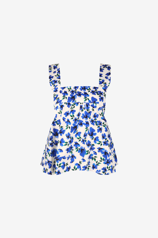 Ruby Margie Tie-Back Top - Blue Floral