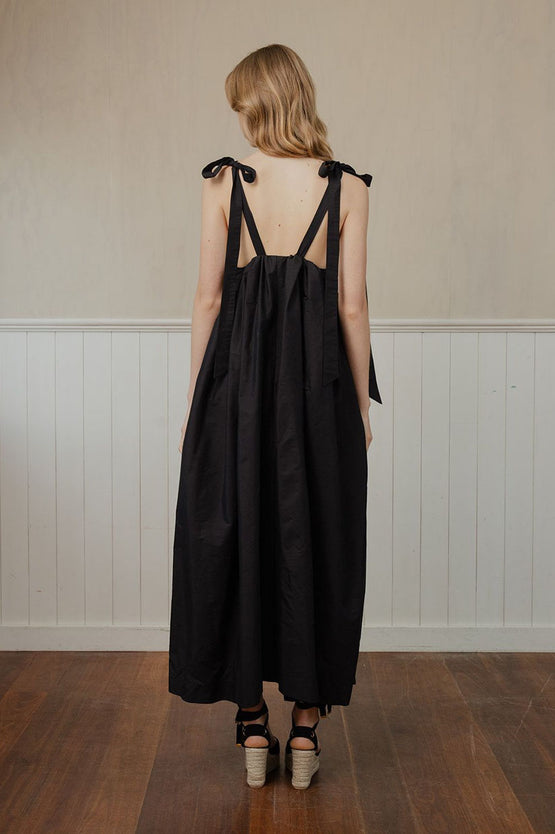Caitlin Crisp Tie Back Dress - Black Silk