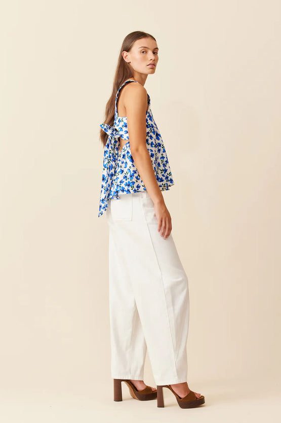 Ruby Margie Tie-Back Top - Blue Floral