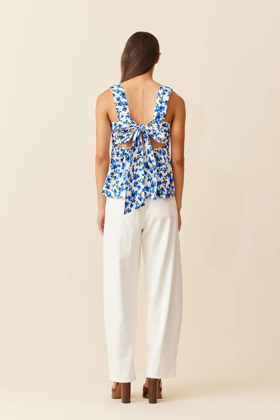 Ruby Margie Tie-Back Top - Blue Floral