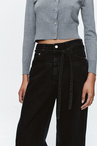 Marle Tie Curve Seam Jean - Black