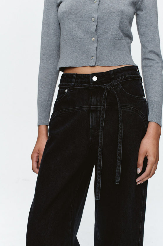 Marle Tie Curve Seam Jean - Black