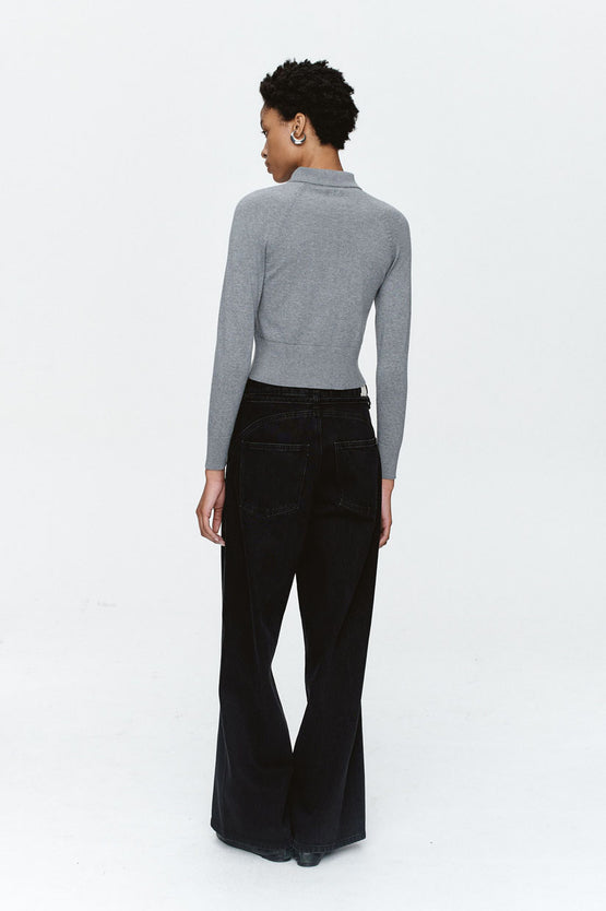 Marle Tie Curve Seam Jean - Black