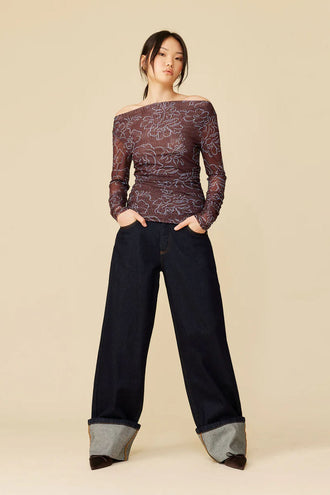 Ruby Valeria Mesh LS - Burgundy Floral