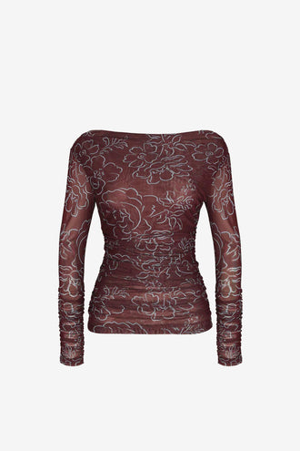 Ruby Valeria Mesh LS - Burgundy Floral