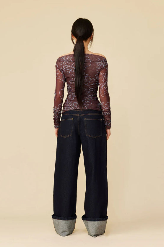 Ruby Valeria Mesh LS - Burgundy Floral