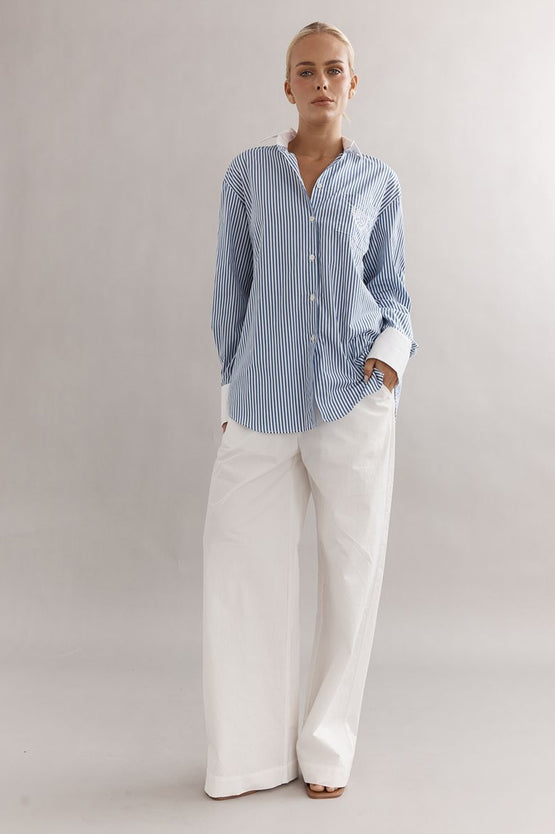 Caitlin Crisp Varsity Shirt - Denim Stripe