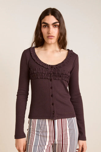 Damson Madder Varsha Frilly Cardi - Brown