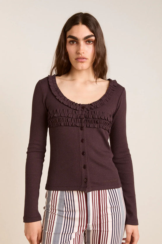 Damson Madder Varsha Frilly Cardi - Brown