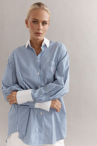 Caitlin Crisp Varsity Shirt - Denim Stripe