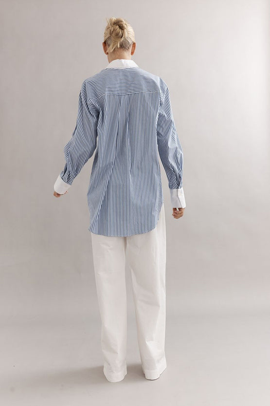 Caitlin Crisp Varsity Shirt - Denim Stripe