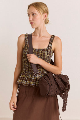 Damson Madder Waverly Mini Ruffle Barrel Bag - Chocolate