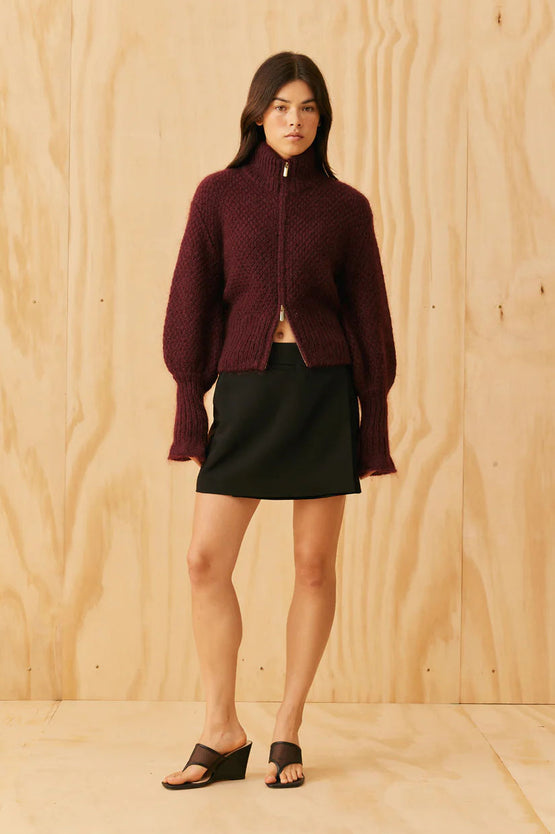 Ruby Matilda Zip Cardigan - Burgundy