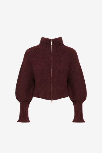 Ruby Matilda Zip Cardigan - Burgundy