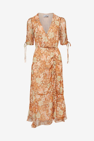 We Are Kindred Gisela Silk Lurex Midi Dress - Burnt Orange