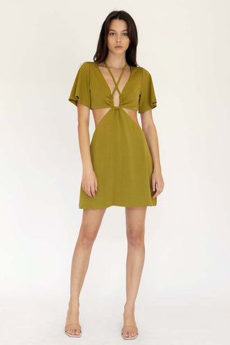 Third Form Double Crossed Tee Dress - Chartreuse