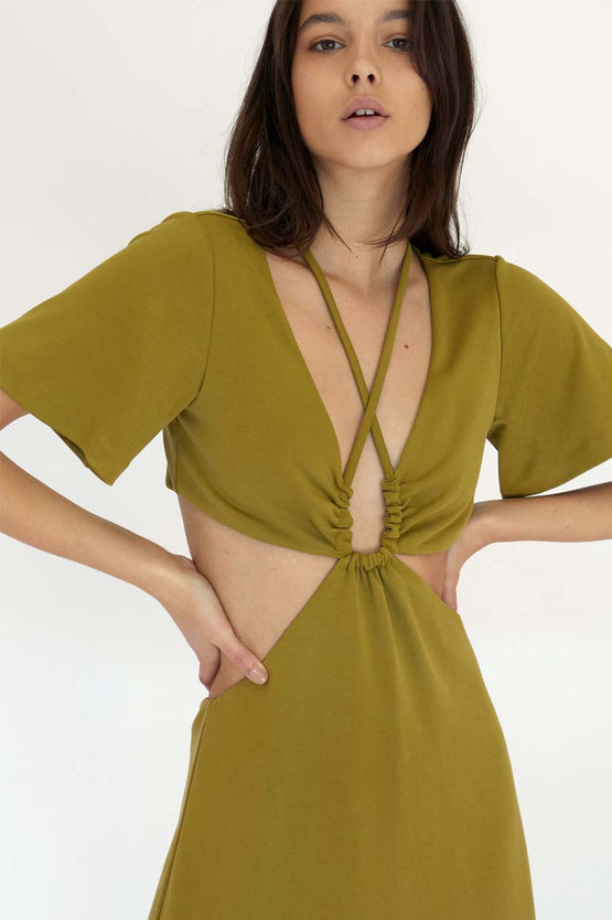 Third Form Double Crossed Tee Dress - Chartreuse