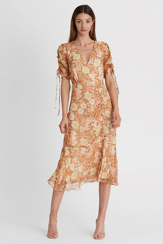 We Are Kindred Gisela Silk Lurex Midi Dress - Burnt Orange