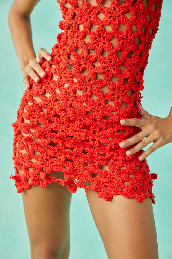 Tach Clothing Lisbeth Crochet Dress - Red