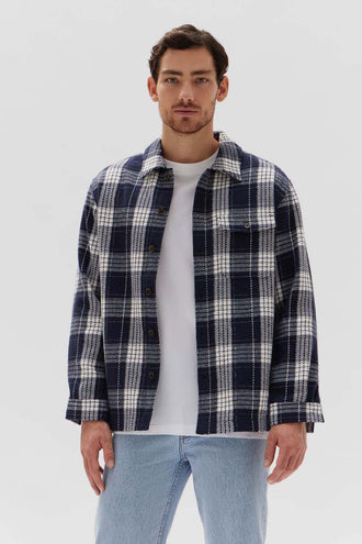 Assembly Mikael Check Overshirt - True Navy