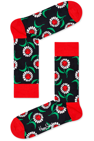 Happy Socks Sunflower Sock - Green, Red, White