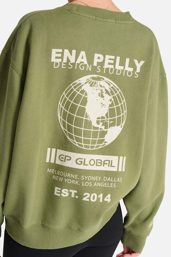 Ena Pelly Global Oversized Sweater - Iguana