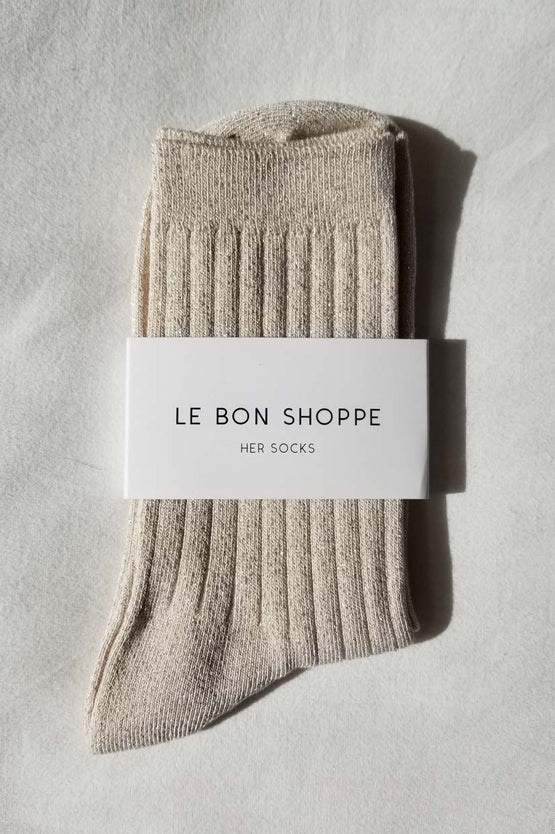 Le Bon Shoppe Her Socks Lurex - Ivory Gold Glitter