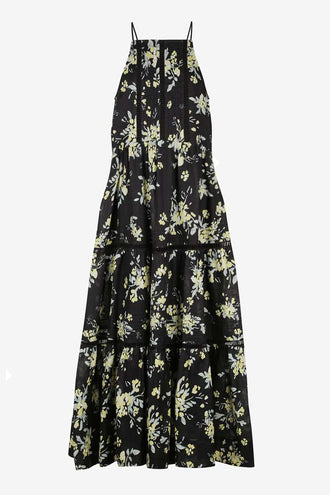 Shona Joy Goldie Linen Pin Tuck Maxi - Black/Multi