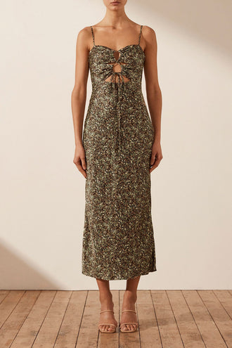 Shona Joy Avriel Lace Up Midi Dress - Choc/Mint