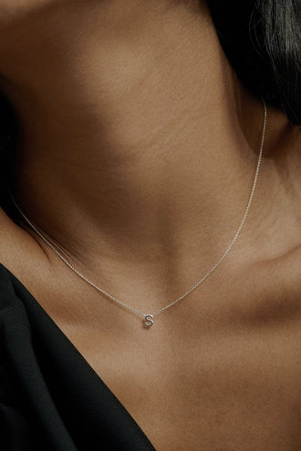 Sarah & Sebastian Petite Letter Necklace - White Gold