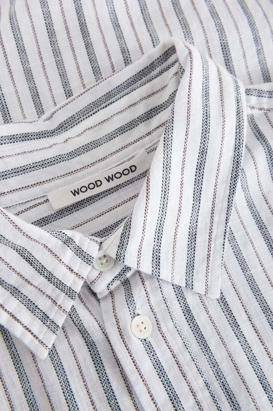 Wood Wood Nico Ticking Stripe Shirt - White