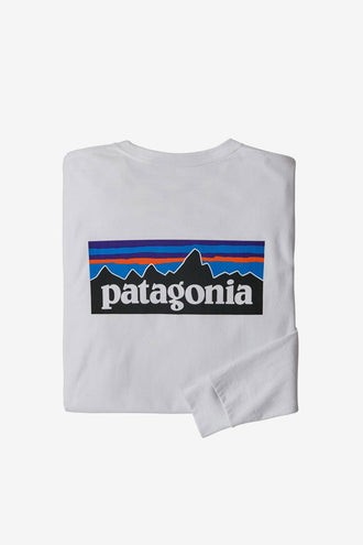 Patagonia Mens LS P-6 Logo Responsibility Tee - White