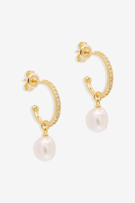 By Charlotte Intention of Peace Pearl Hoops - Gold