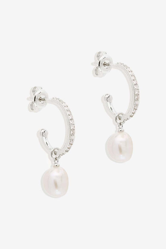 By Charlotte Intention Of Peace Pearl Hoops - Silver