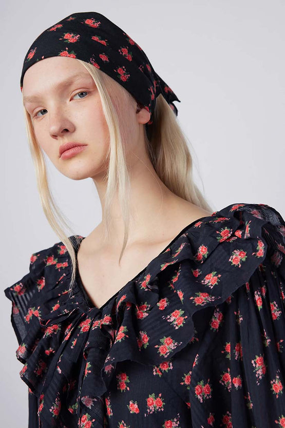 Damson Madder Barbs Roses Ruffle Dress - Black
