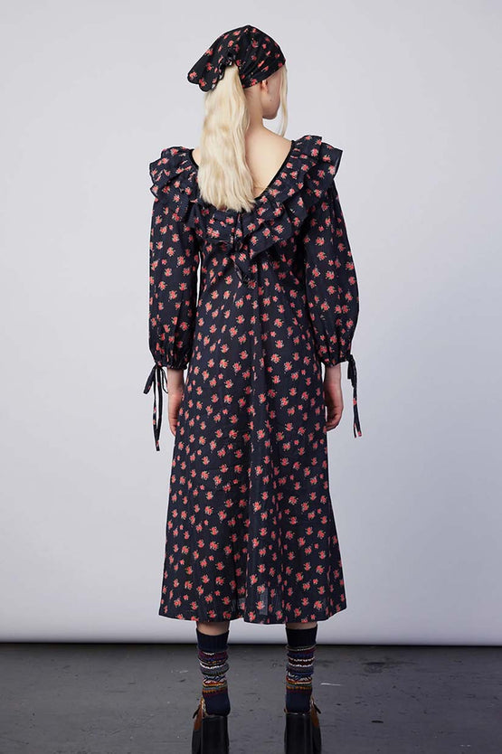 Damson Madder Barbs Roses Ruffle Dress - Black