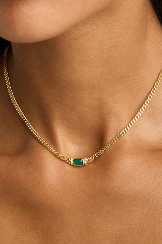 By Charlotte Strength Within Green Onyx Curb Choker - Gold