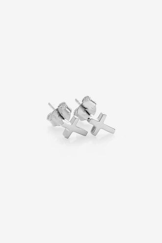 Stolen Girlfriends Club Tiny Stolen Cross Earrings - Silver