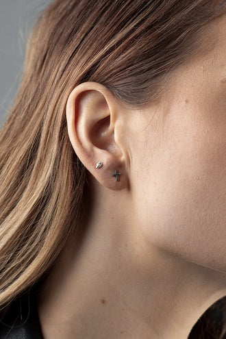 Stolen Girlfriends Club Tiny Stolen Cross Earrings - Silver